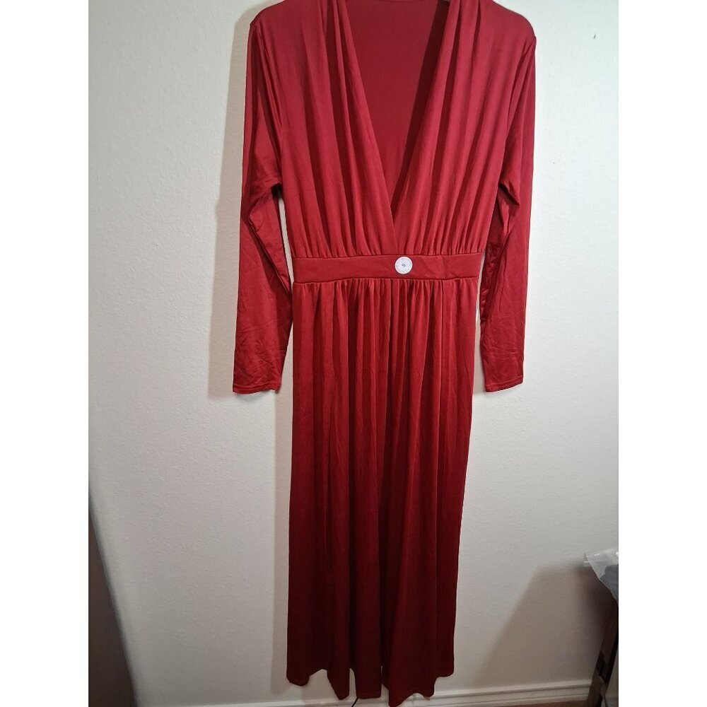 NWT Sexy Red Dress Deep V Neck High Slit Long Sleeve Party Dance Size Small - Picture 7 of 7